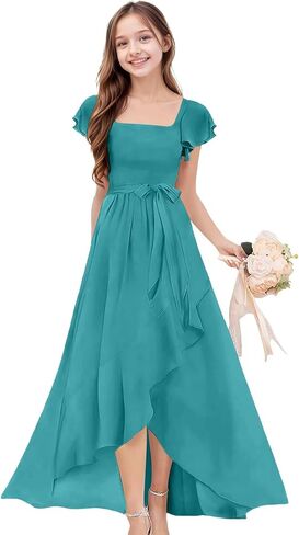 Junior Bridesmaid Dresses High-Low Chiffon Flower Girl Dress Princess Pageant Prom Gowns in Saudi Arabia