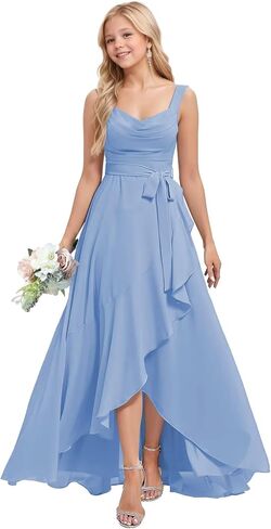 Junior Bridesmaid Dresses High-Low Chiffon Flower Girl Dress for Wedding Princess Party Prom Ball Gowns in Kuwait