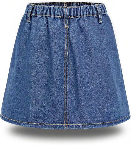 YesFashion Girl's Casual Slim a-Line Pleated Blue Jean Skirt Back Elastic Waist Ruffle Short Mini Denim Skorts in Kuwait