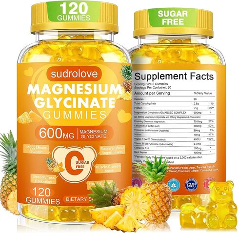 Magnesium Glycinate Gummies 600mg – Sugar Free Magnesium & Potassium Dietary Supplement with Vitamin D, B6 and CoQ10 for Calm Support & Sleep for Adults - High Absorption - Raspberry Gummies in Saudi Arabia