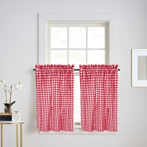 Curtains 84 inch Length 2 Panels Set - Farmhouse Style Easy to Install Window Treatment Set - Long Drapes for Bedroom Living Room Darkening Curtain Rod Pocket - 2 Panels W40 x L84 Red in Kuwait