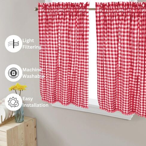 Curtains 84 inch Length 2 Panels Set - Farmhouse Style Easy to Install Window Treatment Set - Long Drapes for Bedroom Living Room Darkening Curtain Rod Pocket - 2 Panels W40 x L84 Red in Kuwait