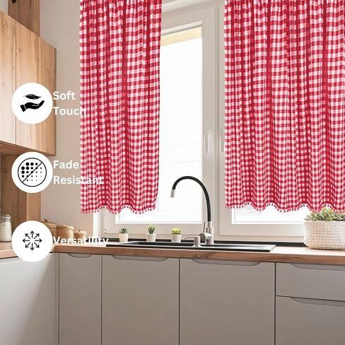 Curtains 84 inch Length 2 Panels Set - Farmhouse Style Easy to Install Window Treatment Set - Long Drapes for Bedroom Living Room Darkening Curtain Rod Pocket - 2 Panels W40 x L84 Red in Kuwait