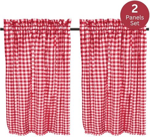 Curtains 84 inch Length 2 Panels Set - Farmhouse Style Easy to Install Window Treatment Set - Long Drapes for Bedroom Living Room Darkening Curtain Rod Pocket - 2 Panels W40 x L84 Red in Kuwait