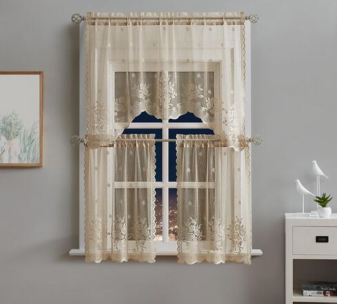 Warm Home Designs 3 Piece Gold Linen Kitchen Window Curtains Bundle Includes 2 36 Inch Tiers & Swag Valance. Roses Kitchen Curtains Set for Roses Decor. Kir Linen Set in Kuwait