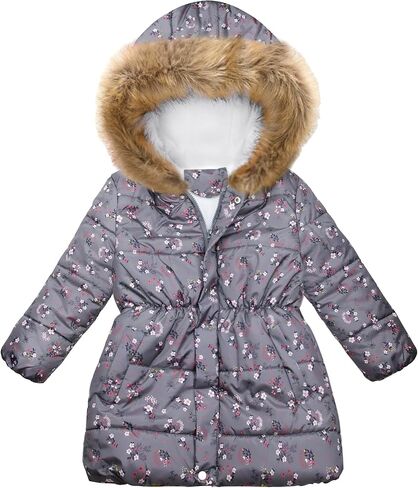 Girl's Winter Coat Outdoor Warm Hooded Printed Jacket with Pocket in Kuwait