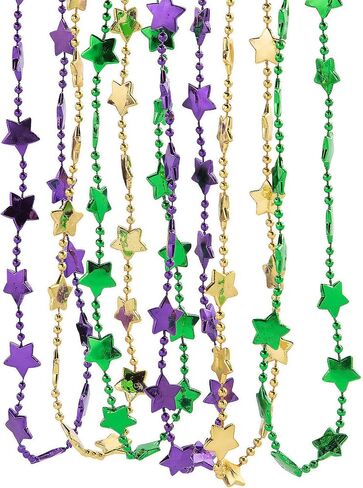 Metallic Mardi Gras Star Beaded Necklaces – 30" (Pack of 48) | Assorted Beads, For Parties, Parades, Celebrations & Festive Events in Kuwait