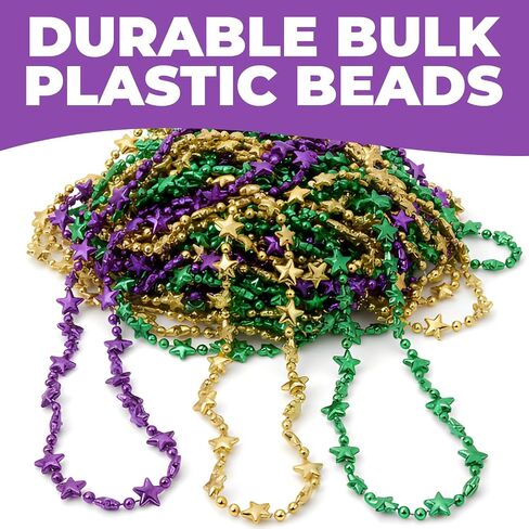 Metallic Mardi Gras Star Beaded Necklaces – 30" (Pack of 48) | Assorted Beads, For Parties, Parades, Celebrations & Festive Events in Kuwait