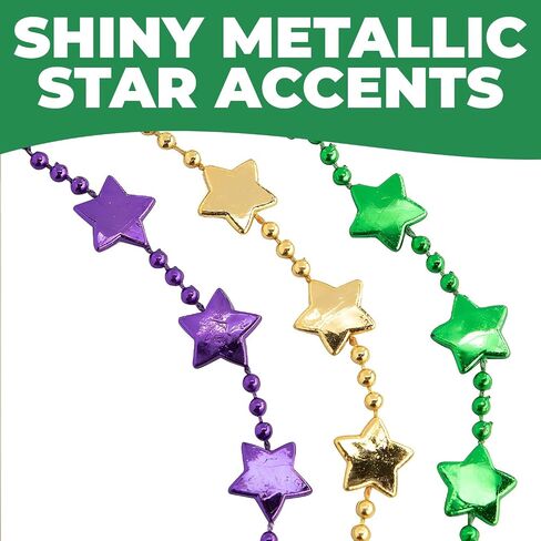 Metallic Mardi Gras Star Beaded Necklaces – 30" (Pack of 48) | Assorted Beads, For Parties, Parades, Celebrations & Festive Events in Kuwait