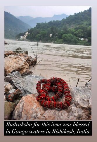 Rudraksha Necklace for Women Adi Shakti, Healing Protection Mala HANDMADE, Real 5 Mukhi Rudraksh Seed Beads Jewelry, Heart Chakra, Rose Quartz Crystals, Hindu Kundalini Yoga, Balances Emotional Health in Kuwait