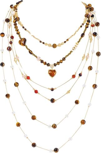 Layered Boho Beaded Choker Necklace for Women with Gold Plated Chains,4 Strand Detachable Statement Jewelry, Resin Pendant for Summer Beach Party Gift in Saudi Arabia