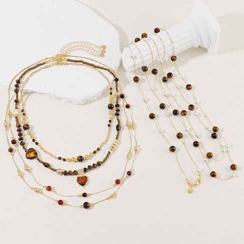Layered Boho Beaded Choker Necklace for Women with Gold Plated Chains,4 Strand Detachable Statement Jewelry, Resin Pendant for Summer Beach Party Gift in Saudi Arabia