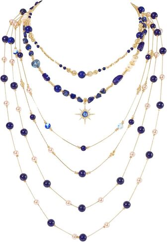 Layered Boho Beaded Choker Necklace for Women with Gold Plated Chains,4 Strand Detachable Statement Jewelry, Resin Pendant for Summer Beach Party Gift in Saudi Arabia