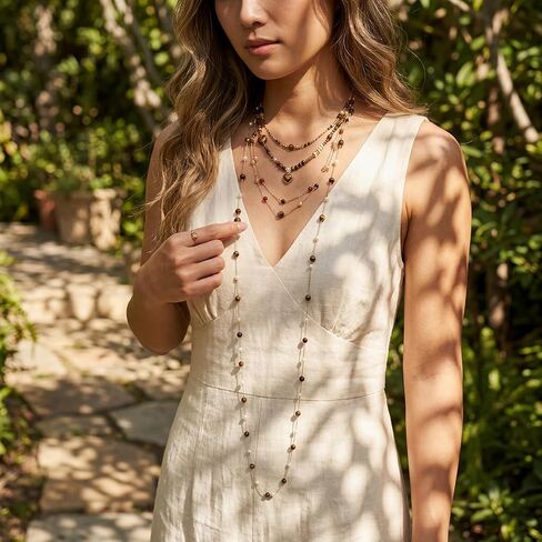 Layered Boho Beaded Choker Necklace for Women with Gold Plated Chains,4 Strand Detachable Statement Jewelry, Resin Pendant for Summer Beach Party Gift in Saudi Arabia