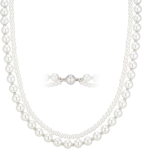 Pearl Beaded Necklaces for Women Double Strand Faux Pearls Bead Choker - Ball Clasp Layered Statement Wedding Jewelry Gifts in Saudi Arabia