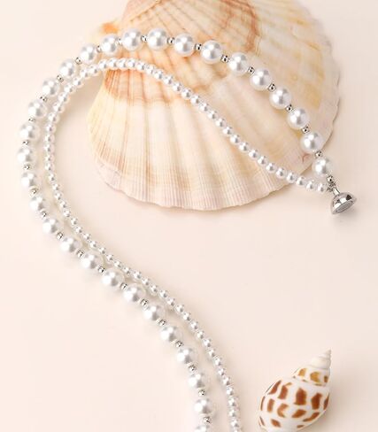Pearl Beaded Necklaces for Women Double Strand Faux Pearls Bead Choker - Ball Clasp Layered Statement Wedding Jewelry Gifts in Saudi Arabia