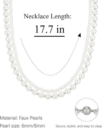 Pearl Beaded Necklaces for Women Double Strand Faux Pearls Bead Choker - Ball Clasp Layered Statement Wedding Jewelry Gifts in Saudi Arabia