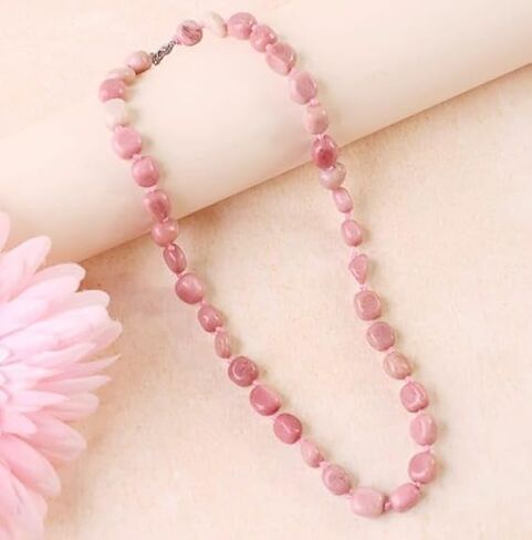 Natural Pink Rhodonite Tumble Gemstone Beads Necklace Unisex Jewelry 22-Inch Uncut Beads Hand Knotted Necklace in Kuwait