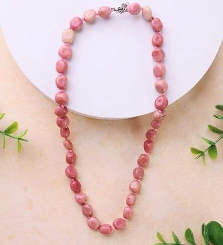 Natural Pink Rhodonite Tumble Gemstone Beads Necklace Unisex Jewelry 22-Inch Uncut Beads Hand Knotted Necklace in Kuwait