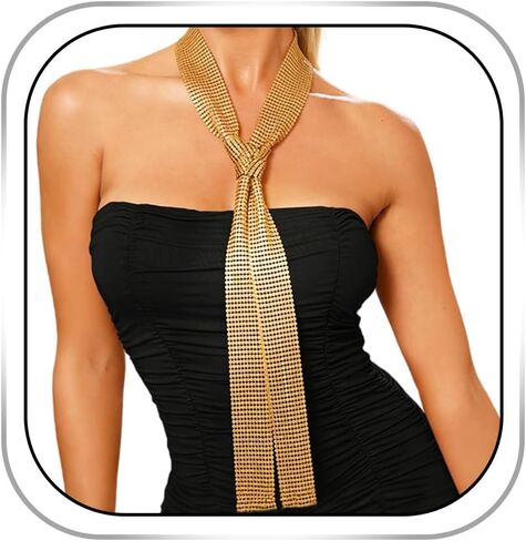 Womens Neck Tie Necklace Gold Tie Gothic Long Necklace Body Jewelry Accessories for Women in Kuwait