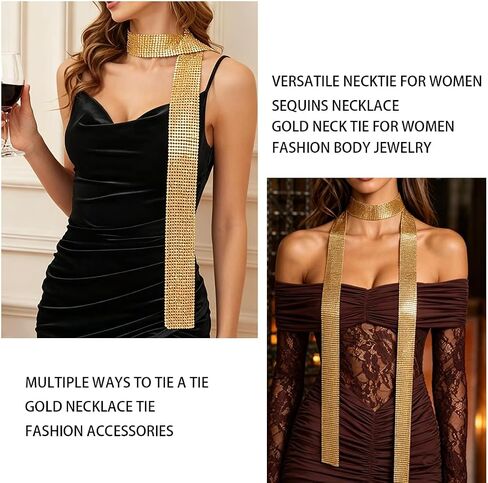 Womens Neck Tie Necklace Gold Tie Gothic Long Necklace Body Jewelry Accessories for Women in Kuwait
