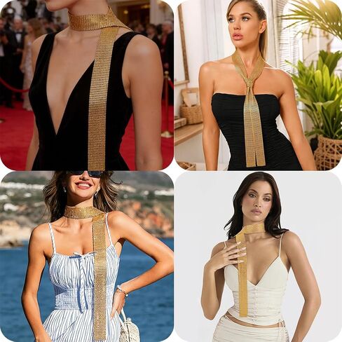 Womens Neck Tie Necklace Gold Tie Gothic Long Necklace Body Jewelry Accessories for Women in Kuwait