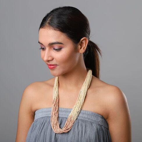 Shop LC Choker Beaded Necklace for Women Jewelry Ivory Glass Seed Fashion Mothers Day Gifts in Kuwait