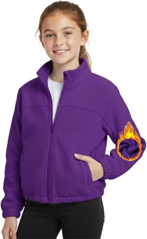 WELAKEN Girls Cropped Fleece Jacket - Warm Zip-Up with Pockets and Adjustable Hem for Sporty or Everyday Style in Kuwait