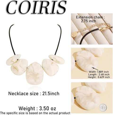 Coiris Chunky Statement Necklace for Women Boho Resin Beaded Collar Necklaces Vintage Geometric Jewelry for Wedding Party Holiday Costume Accessories Gift in Kuwait