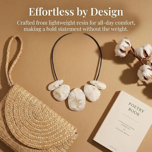 Coiris Chunky Statement Necklace for Women Boho Resin Beaded Collar Necklaces Vintage Geometric Jewelry for Wedding Party Holiday Costume Accessories Gift in Kuwait