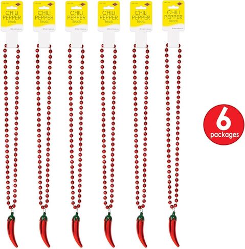 Beistle , 6 Piece Beads with Chili Pepper Medallions, 36" (Green/Red) in Kuwait