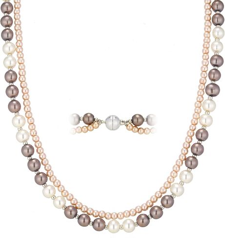Pearl Beaded Necklaces for Women Double Strand Faux Pearls Bead Choker - Ball Clasp Layered Statement Wedding Jewelry Gifts in Saudi Arabia