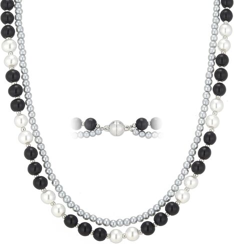 Pearl Beaded Necklaces for Women Double Strand Faux Pearls Bead Choker - Ball Clasp Layered Statement Wedding Jewelry Gifts in Saudi Arabia