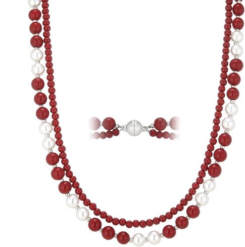 Pearl Beaded Necklaces for Women Double Strand Faux Pearls Bead Choker - Ball Clasp Layered Statement Wedding Jewelry Gifts in Saudi Arabia