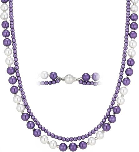 Pearl Beaded Necklaces for Women Double Strand Faux Pearls Bead Choker - Ball Clasp Layered Statement Wedding Jewelry Gifts in Saudi Arabia