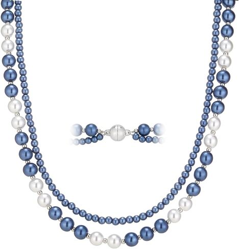 Pearl Beaded Necklaces for Women Double Strand Faux Pearls Bead Choker - Ball Clasp Layered Statement Wedding Jewelry Gifts in Saudi Arabia