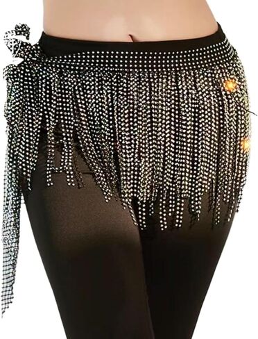 Dance Hip Scarf with Rhinestone Beach Sequin Tassel Mini Hip Scarf Belt Wrap Skirt Latin Dance Skirt Costume in Saudi Arabia