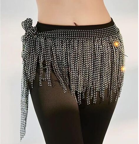 Dance Hip Scarf with Rhinestone Beach Sequin Tassel Mini Hip Scarf Belt Wrap Skirt Latin Dance Skirt Costume in Kuwait