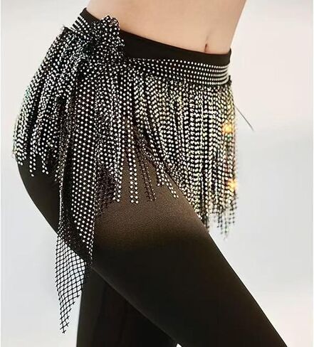 Dance Hip Scarf with Rhinestone Beach Sequin Tassel Mini Hip Scarf Belt Wrap Skirt Latin Dance Skirt Costume in Kuwait