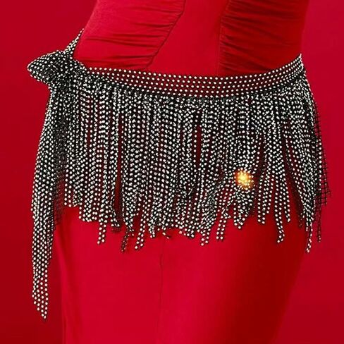 Dance Hip Scarf with Rhinestone Beach Sequin Tassel Mini Hip Scarf Belt Wrap Skirt Latin Dance Skirt Costume in Kuwait