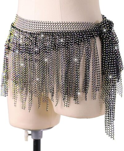 Dance Hip Scarf with Rhinestone Beach Sequin Tassel Mini Hip Scarf Belt Wrap Skirt Latin Dance Skirt Costume in Kuwait
