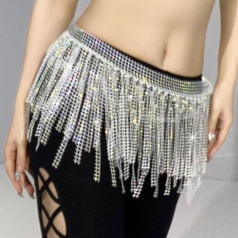 Dance Hip Scarf with Rhinestone Beach Sequin Tassel Mini Hip Scarf Belt Wrap Skirt Latin Dance Skirt Costume in Kuwait