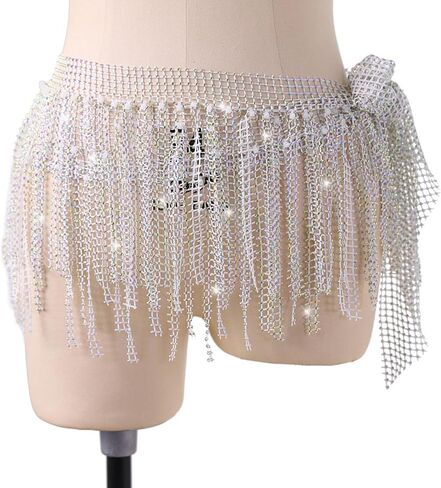 Dance Hip Scarf with Rhinestone Beach Sequin Tassel Mini Hip Scarf Belt Wrap Skirt Latin Dance Skirt Costume in Kuwait