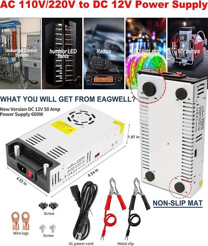 EAGWELL New Version 110V AC to 12V DC Converter 600W Power Supply 50A, Universal SMPS Transformer for RV, Pump, LED Strip, CCTV, Car Stereo,Diesel Heater in Saudi Arabia