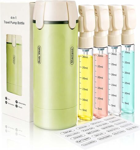 4 in 1 Travel Dispenser Bottle, TSA Approved Leak Proof Refillable Toiletry Containers for Shampoo, Conditioner, Lotion & Skincare – Easy Clean Travel Bottles for Gym, Business in Kuwait