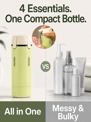 4 in 1 Travel Dispenser Bottle, TSA Approved Leak Proof Refillable Toiletry Containers for Shampoo, Conditioner, Lotion & Skincare – Easy Clean Travel Bottles for Gym, Business in Kuwait
