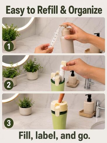4 in 1 Travel Dispenser Bottle, TSA Approved Leak Proof Refillable Toiletry Containers for Shampoo, Conditioner, Lotion & Skincare – Easy Clean Travel Bottles for Gym, Business in Kuwait