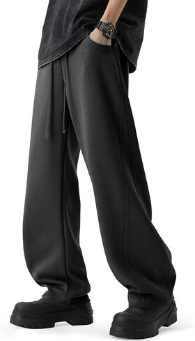 CANGHPGIN Mens Baggy Sweatpants Wide Leg Lounge Drawstring Loose Fit Casual Cotton Straight Sweat Pants with Pockets in Saudi Arabia