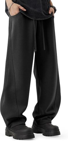 CANGHPGIN Mens Baggy Sweatpants Wide Leg Lounge Drawstring Loose Fit Casual Cotton Straight Sweat Pants with Pockets in Saudi Arabia