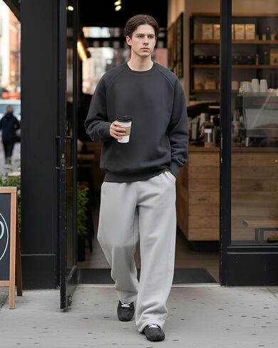 CANGHPGIN Mens Baggy Sweatpants Wide Leg Lounge Drawstring Loose Fit Casual Cotton Straight Sweat Pants with Pockets in Saudi Arabia